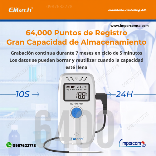Elitech RC-4H Pro 64000 registros de temperatura y humedad
